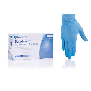 Перчатки нитриловые неопудренные Medicom Blue 100 шт M